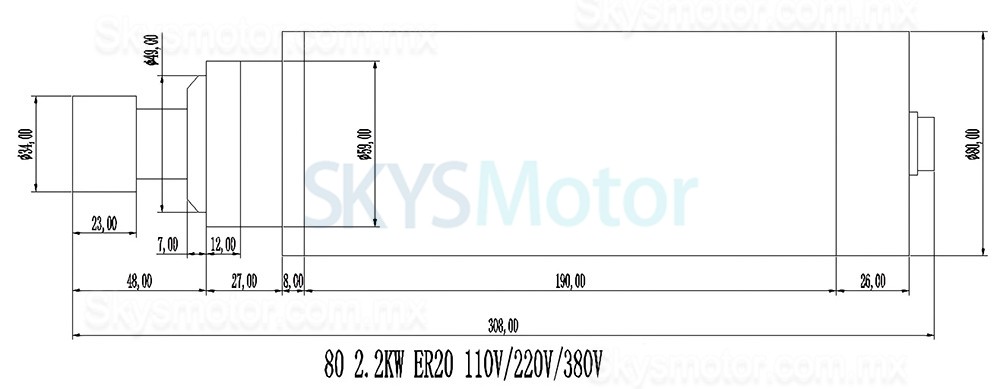 Kit de motor de husillo refrigerado por aire 2,2kW, 110V/220V, 80-2.2KW-ER20 + H100-2.2, con variadores de frecuencia (VFD) y 13 pinzas ER20